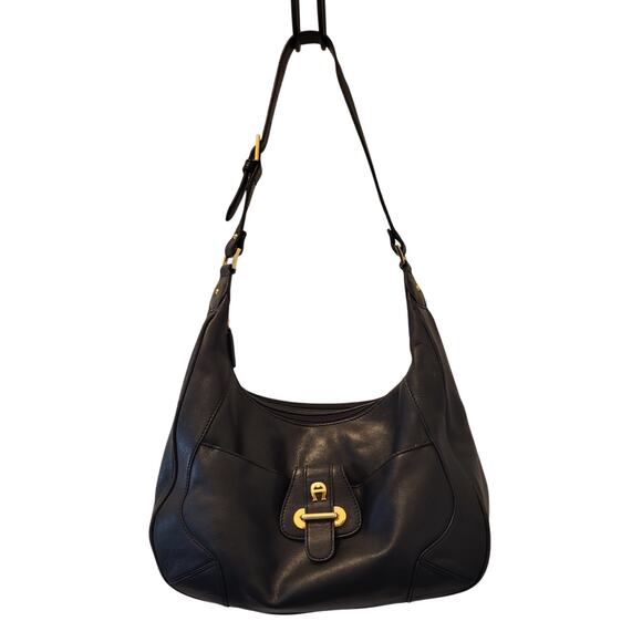 Etienne Aigner Black Shoulder Handbag with Front Pocket Design 80s - Picture 1 of 16